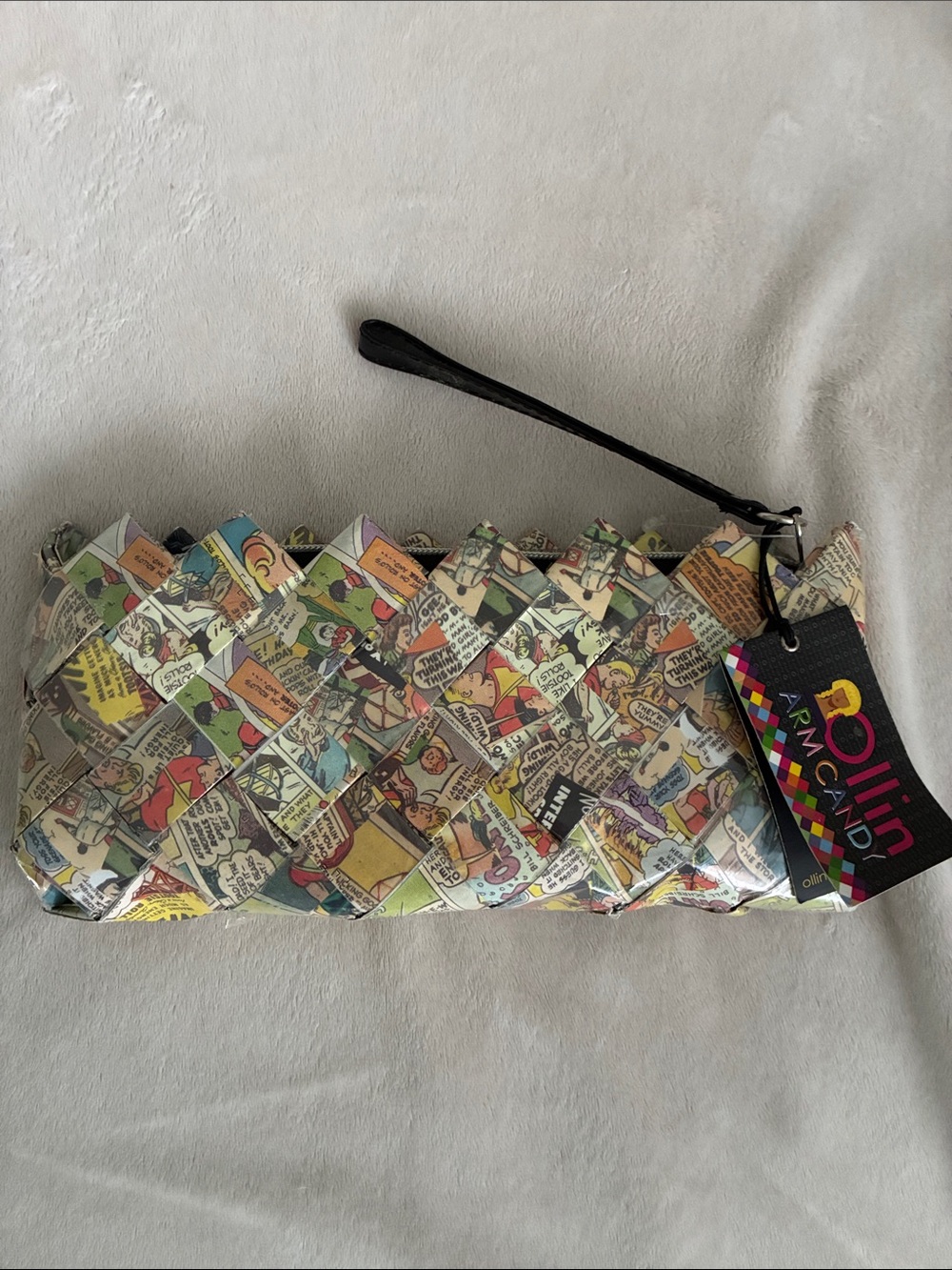 Nahui Ollin Multicolor Comic-Print Woven Wristlet with Black Strap